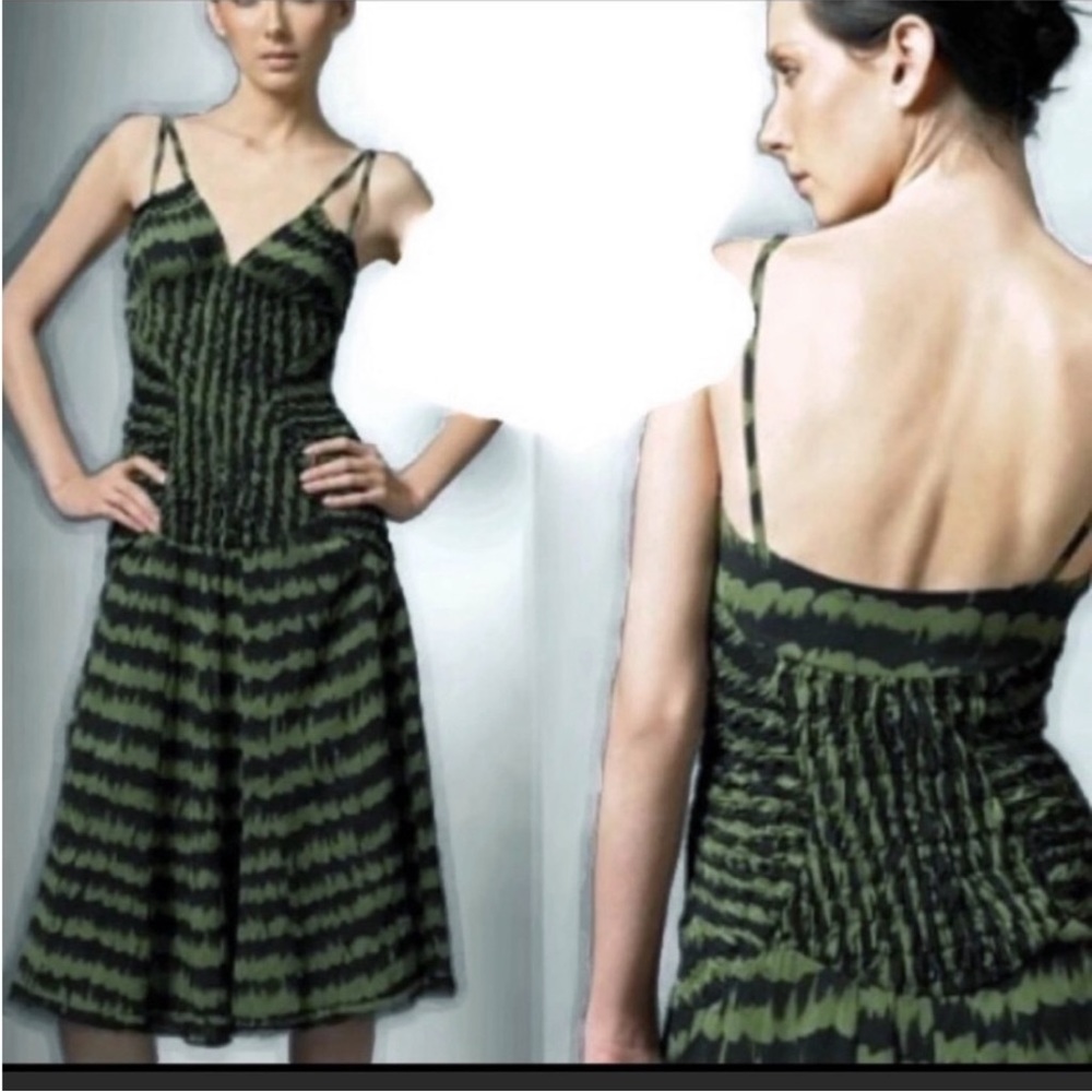 L.A.M.B Gwen Black Silk Gathered Evening Dress with Velvet Belt - Picture 11 of 12
